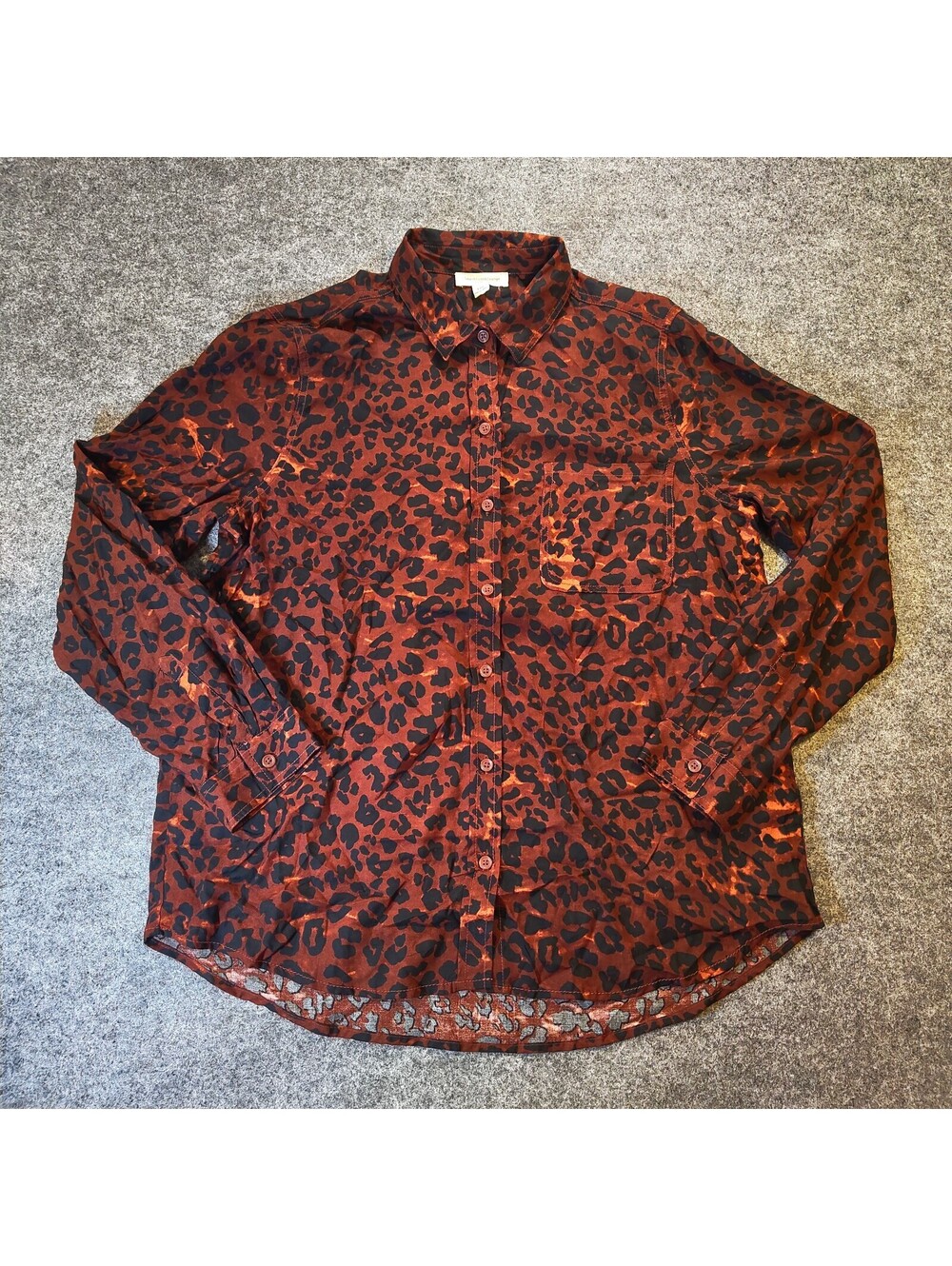 beachlunchlounge Leopard Print Button-Up Shirt Women’s Large Long Sleeve Top